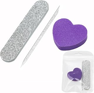 10 Sets Individually Package Disposable Nail Manicure Tools Kit with Crystal Double Sided Cuticle Pusher Sticks, Double Sided Nail File, Mini Nail Buffer for Salon Home Travel Use, Purple