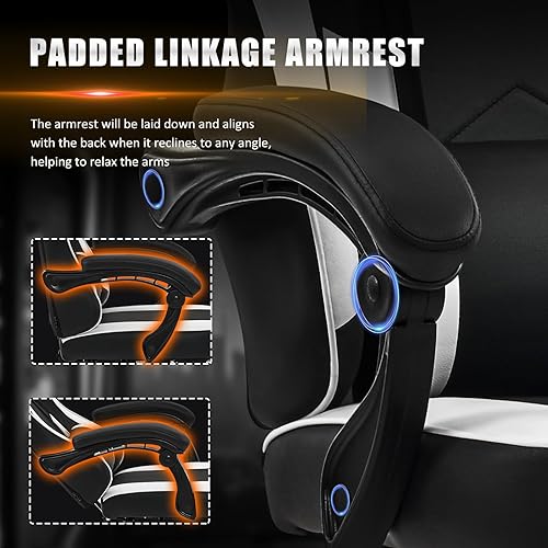 Miniatura 4 de Silla de juegos con reposapiés, sillas reclinables de videojuegos para adultos con soporte lumbar, reposabrazos articulados, silla ergonómica de