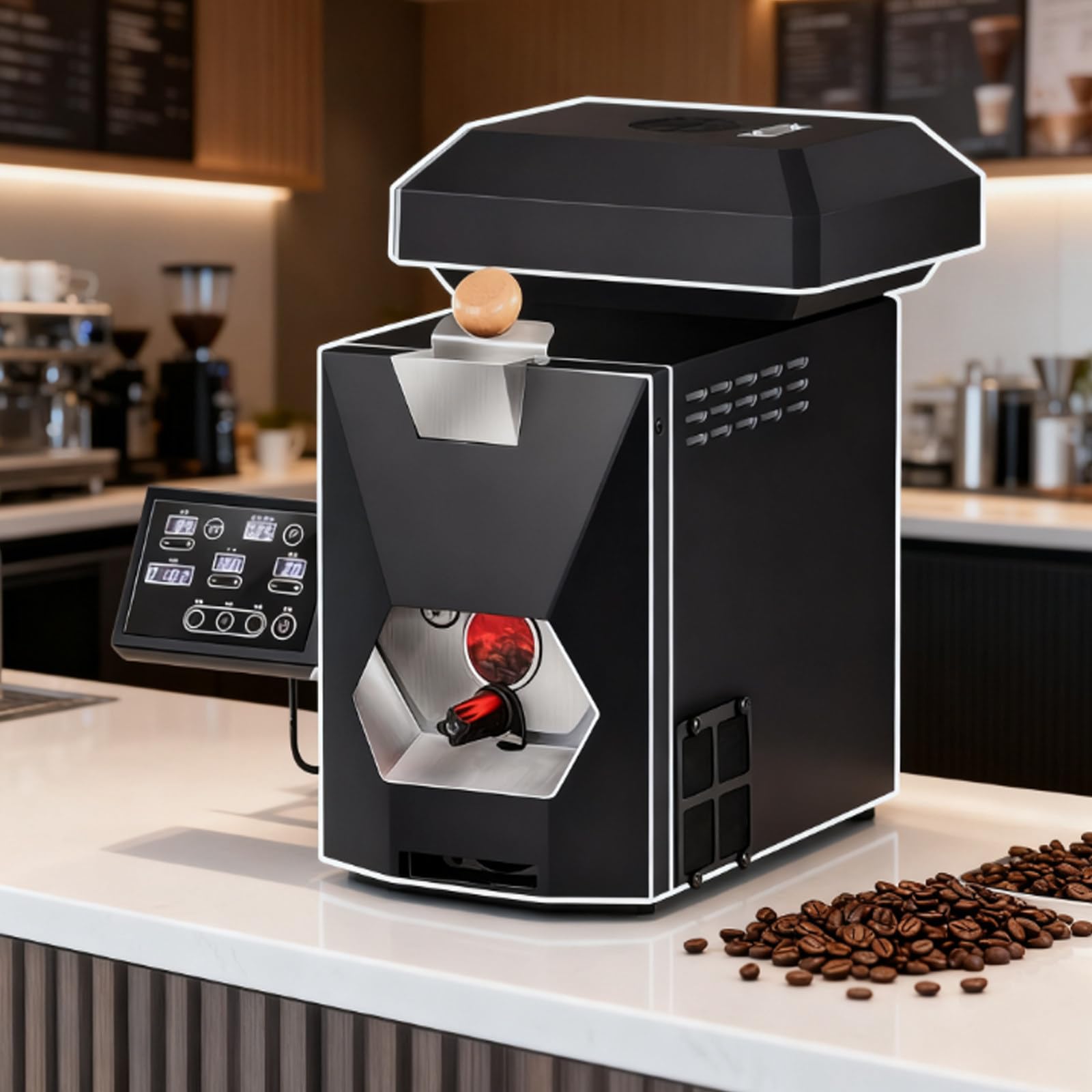 BOOZXCV Commercial Electric Coffee Bean Roaster Machine - 200g Capacity Hot Air Coffee Bean Roaster Machine with 9 Auto Profiles | 3 Roasting Modes,Dual Exhaust & Visual Window