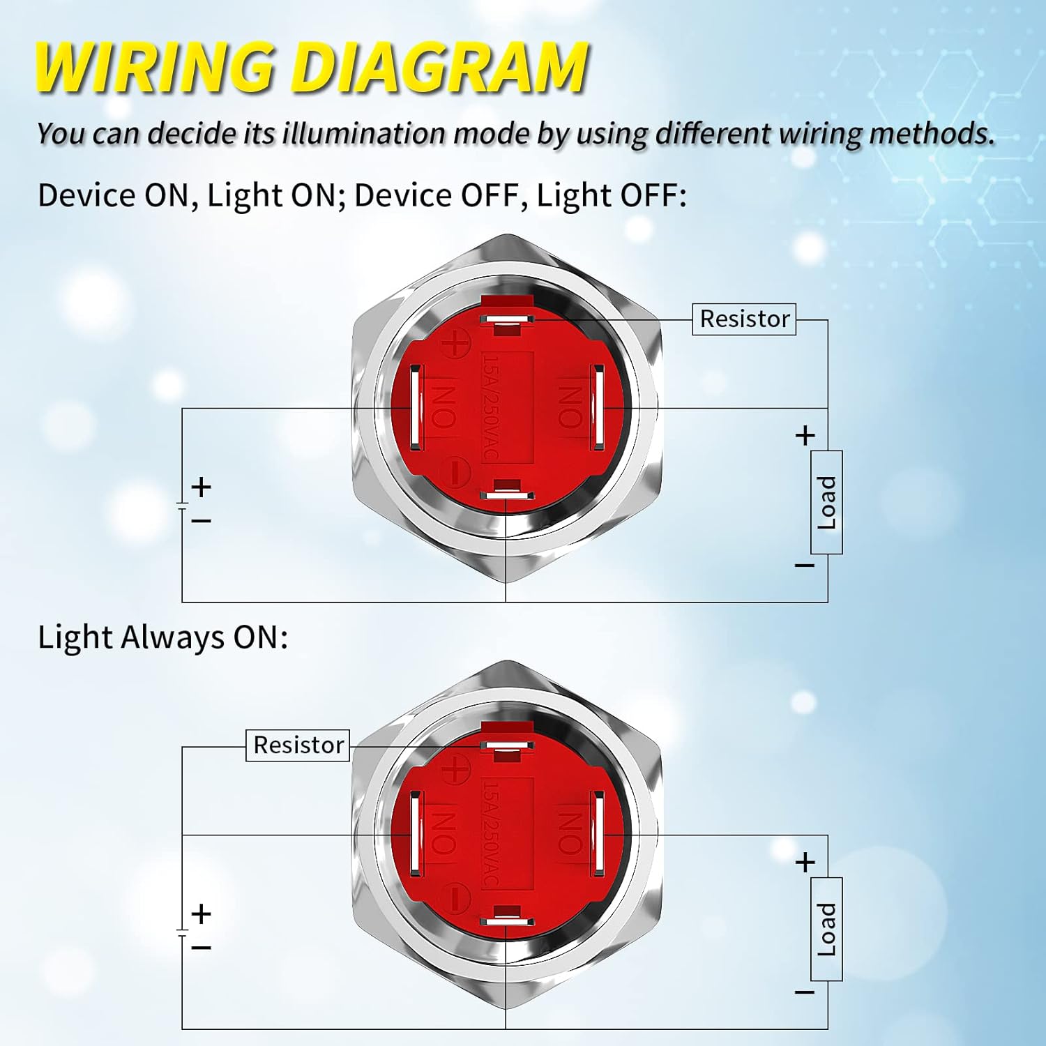 19mm Push Button Latching BLUE LED Air Con Button Switch 12v (Comes With Plug) - Speedy Air Spares - Foto 12