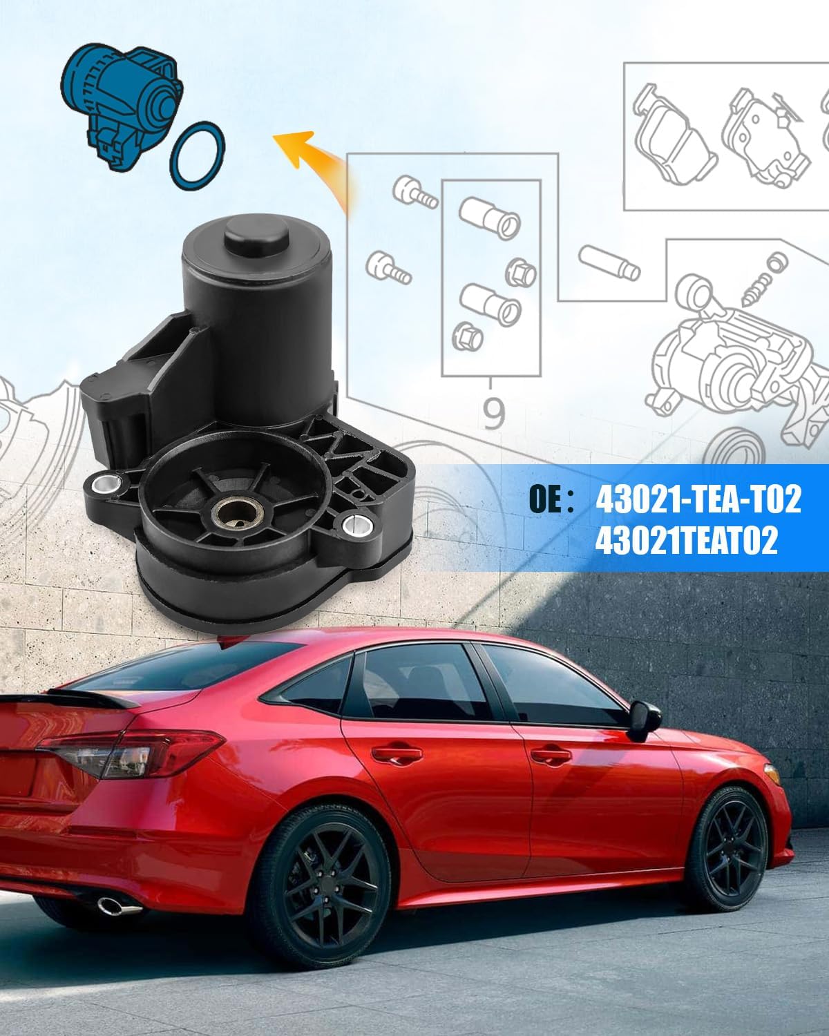 Rear Left Parking Brake Actuator Fit for Honda Civic 2016 2017 2018 2019 2020 2021 Replace 43021-TEA-T02 43021TEAT02