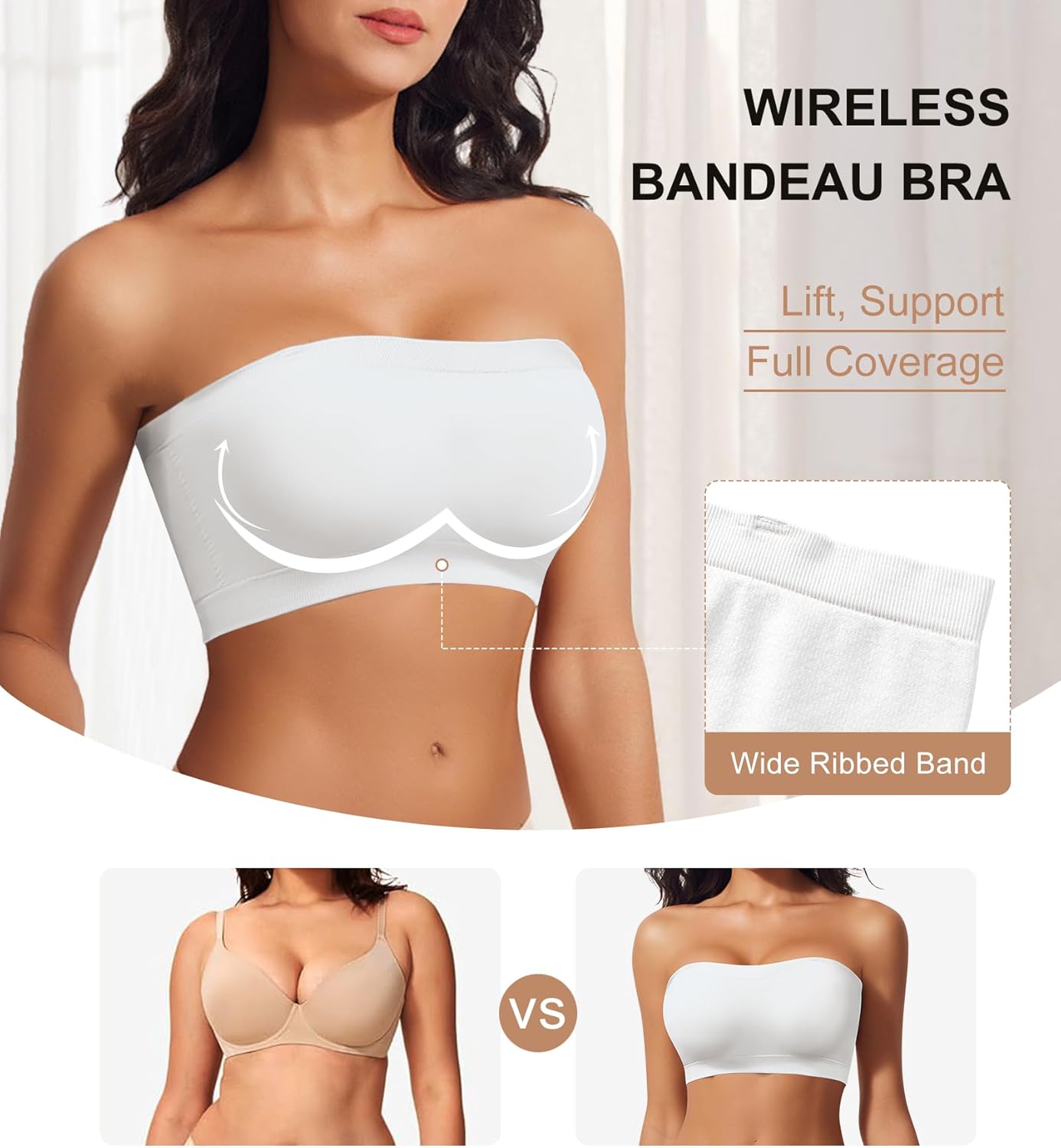 Strapless Bras for Women, Seamless Non-Padded Bandeau Bra, Wireless Push Up Tube Top Bralette - Image 3