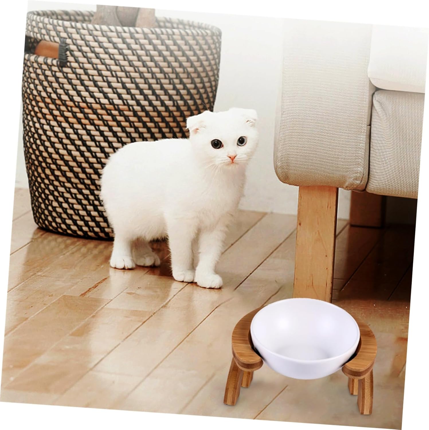 Kisangel Wooden Tip PET Feeding Bowl Set Raised Cat Bowls Non-Slip Base Adjustable Height for Cats and Dogs