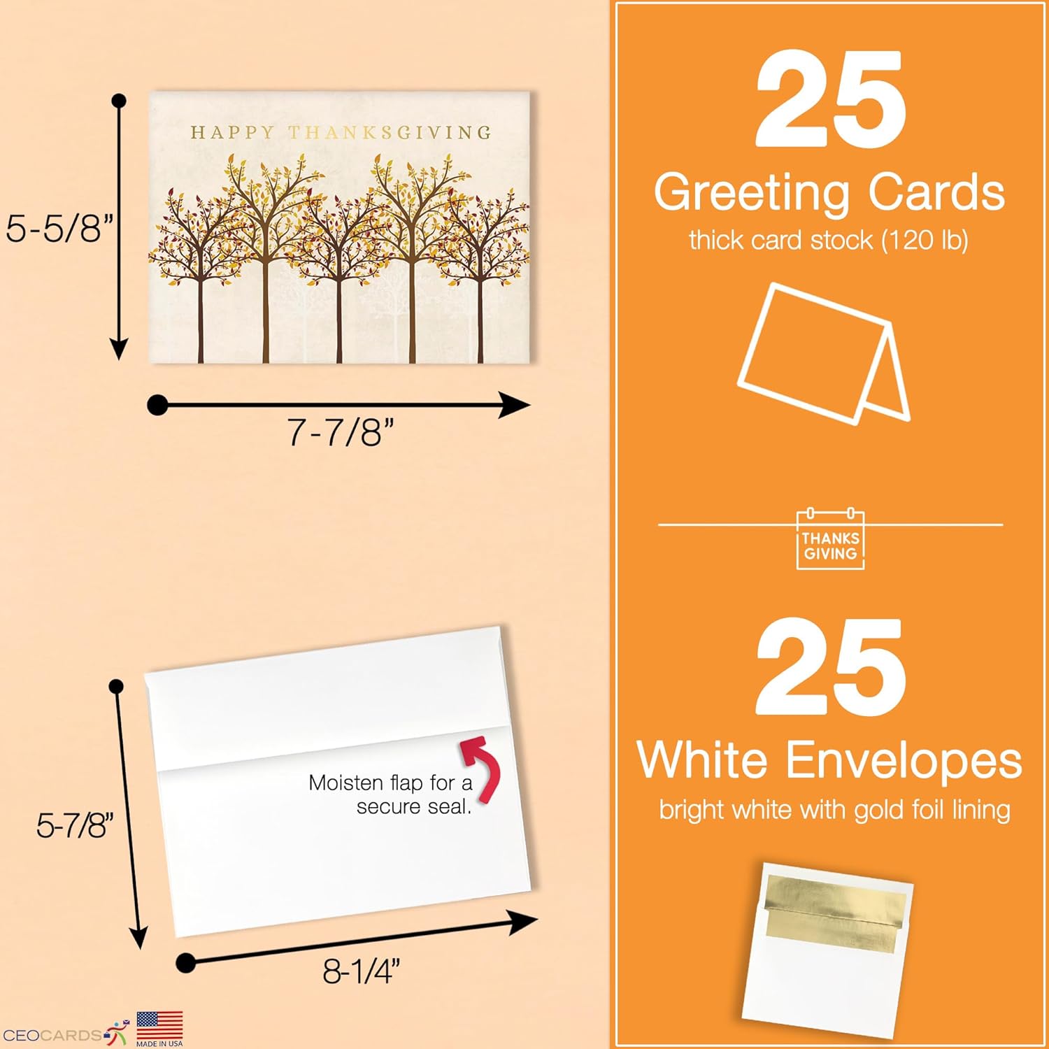 Thanksgiving Cards for Business & Family (Trees of Autumn) Greeting Card Set Pack of 25 Thanksgiving Cards with Envelopes (5-5/8 x 7-7/8 inch) Great for Office, Work, Employees & Clients TH1803