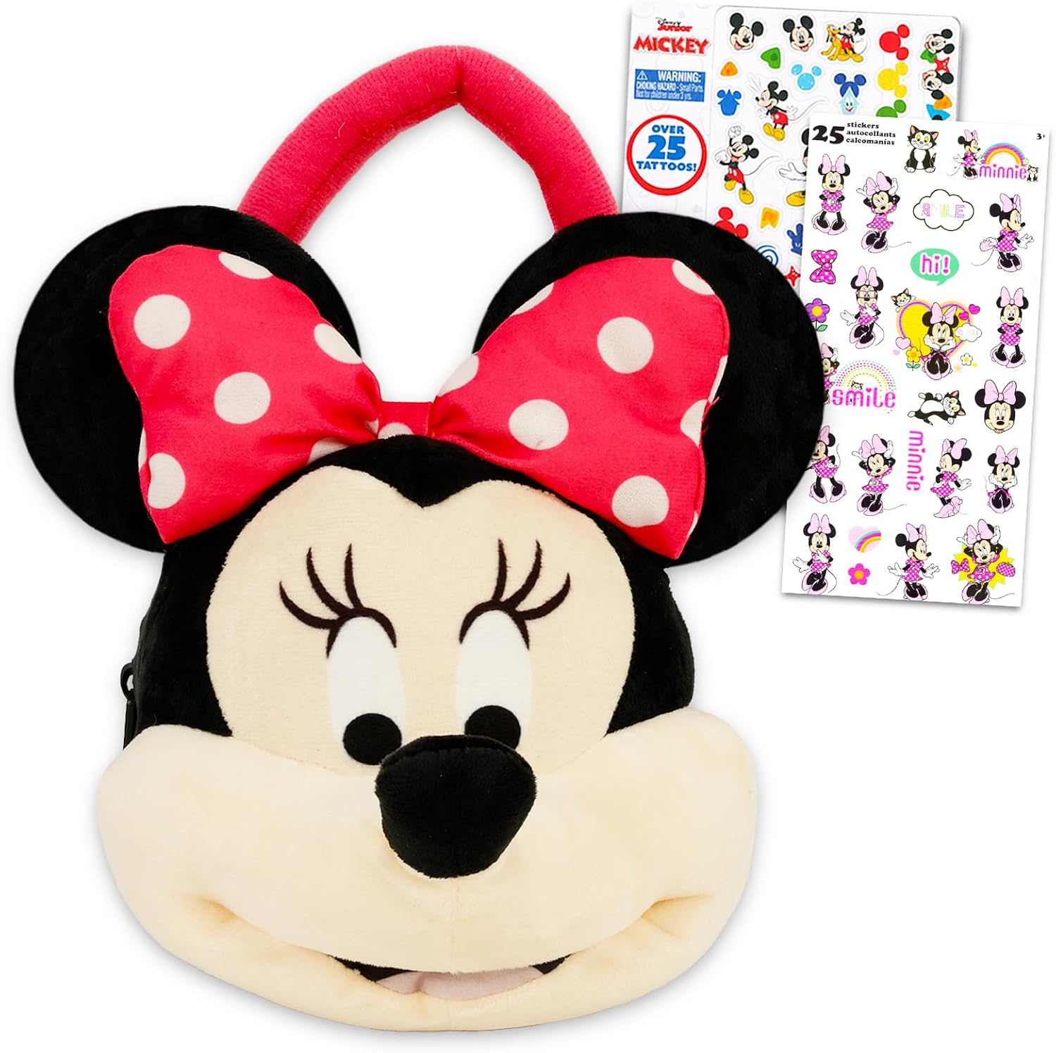 Disney Minnie Mouse Plush Shoulder Hand Bag for Kids Set - Bundle Minnie Mouse Plushie with Straps Plus Minnie Mouse Stickers, and More Minnie Mouse Shoulder Bag for Kids