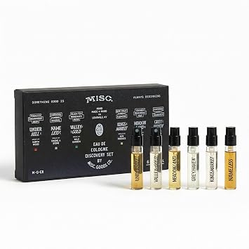 Misc. Goods Co. Discovery Cologne Sample Set 6 Eau De Cologne Scents, 2.5ml Travel Size Sprays Unisex Fragrance Sampler Gift Set for Men & Women