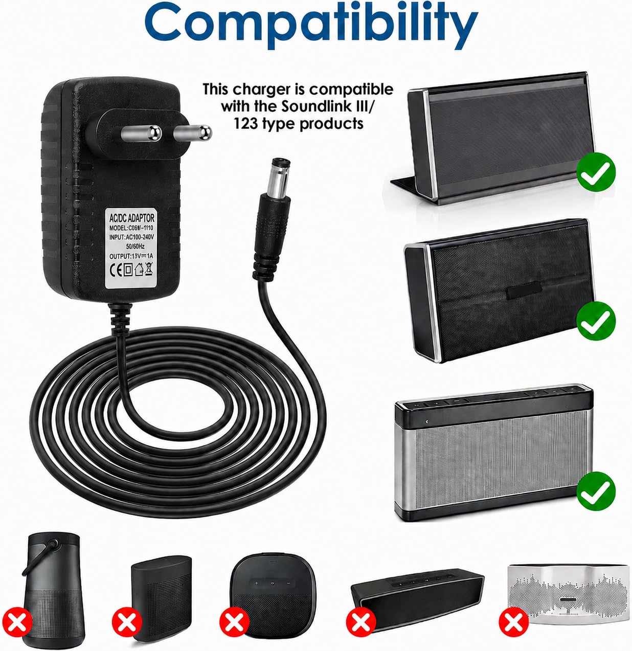 18V 1A Replacement Charger for Sound Link Speaker I, II, III/1, 2