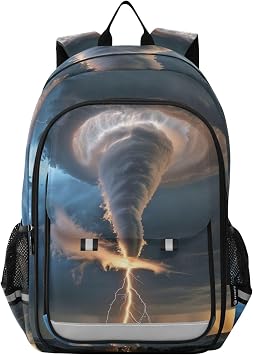 Grey Lightning Tornado School Backpack Laptop Travel Backpack for Kids Girls Boys, Computer Notebooks Bookbag with Reflective Stripes