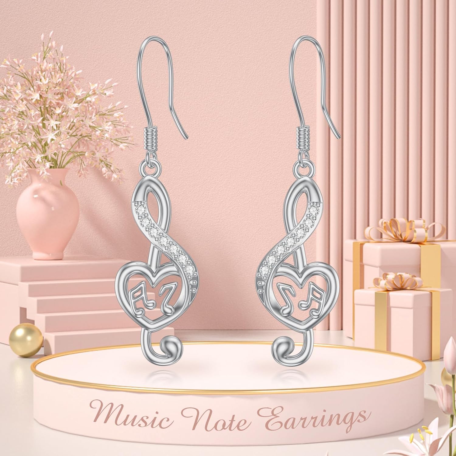 VONALA Musical Note/Guitar Pick Earrings Sterling for Women 925 Sterling Silver Treble Clef Dangle Drop Earrings for Music Lover - Image 6