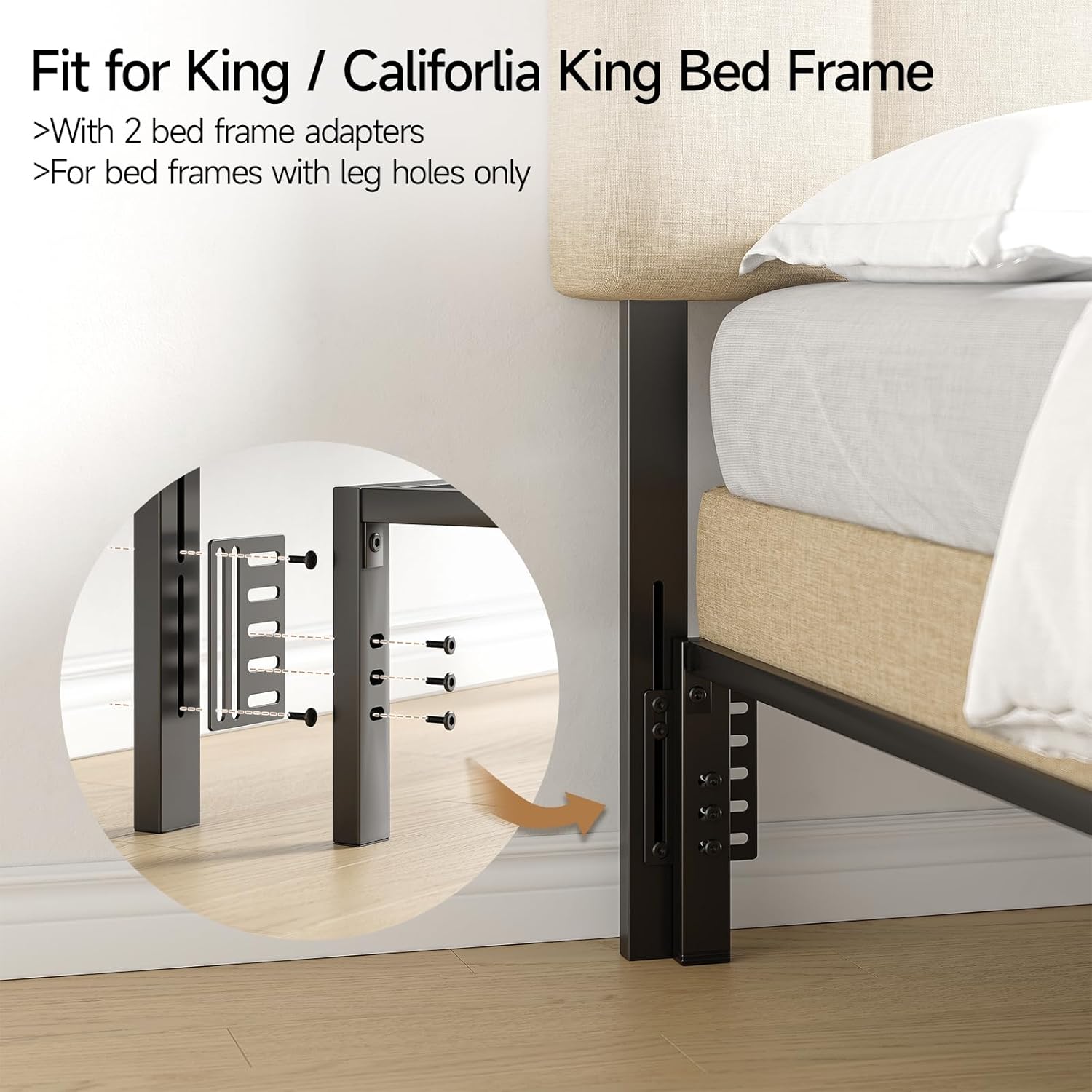 King Size Adjustable Headboard, Upholstered Headboard with Storage, APP Controlled LED Light, Padded Head Board Only, Sturdy Metal Foot Frame, Vertical Channel Design for Bedroom, Beige