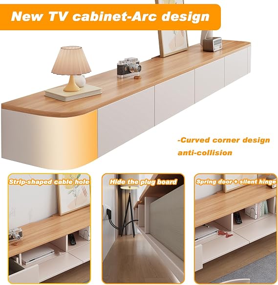 Floating TV Stand, Wall Mounted TV Shelves With Door,TV Media Console, Floating TV Cabinet Large Storage TV Bench Under TV (Wood, 180CM/70.8)