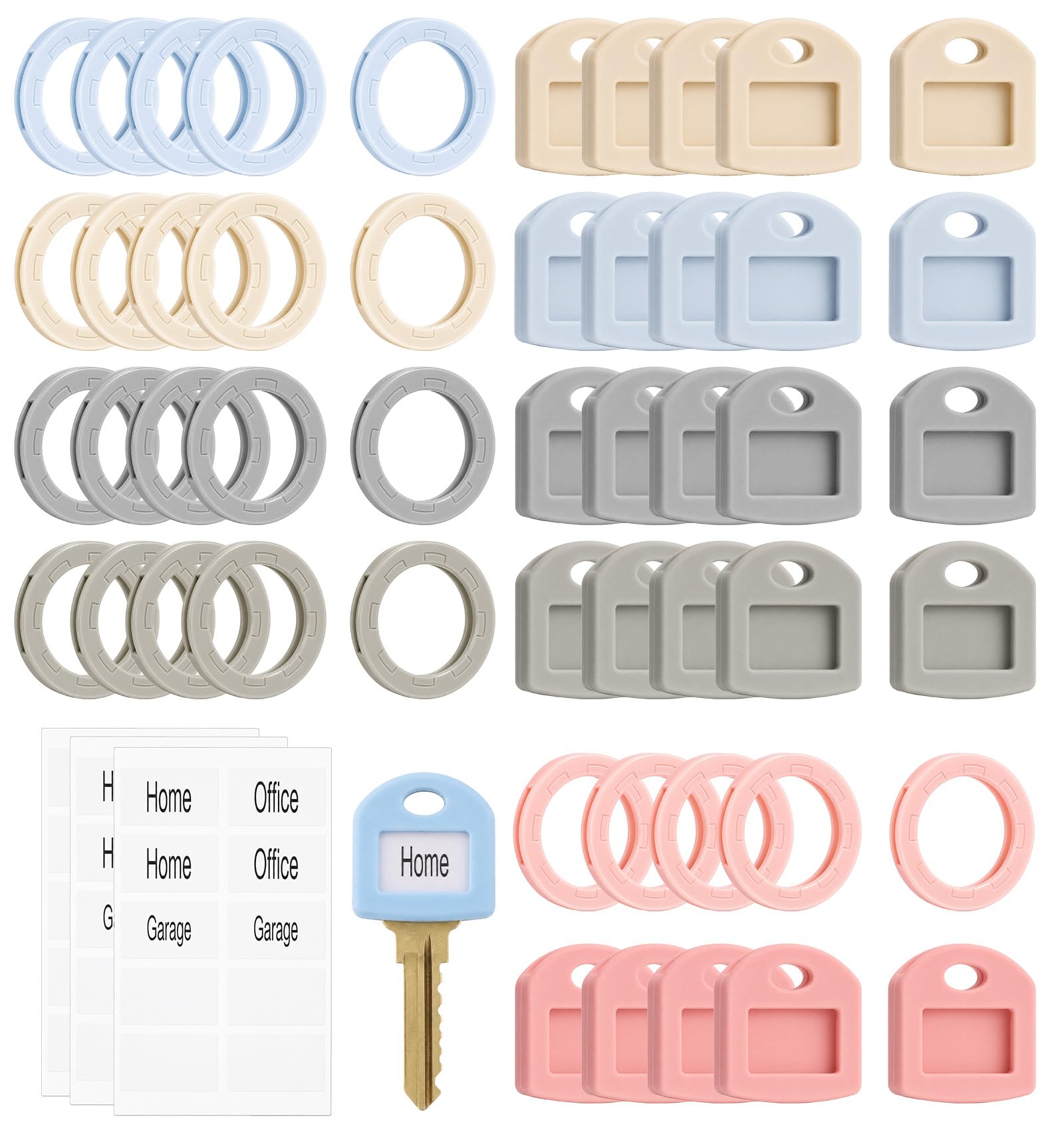 50PCS Silicone Key Covers Caps with Labels, Round & Square Key Cap 5colors