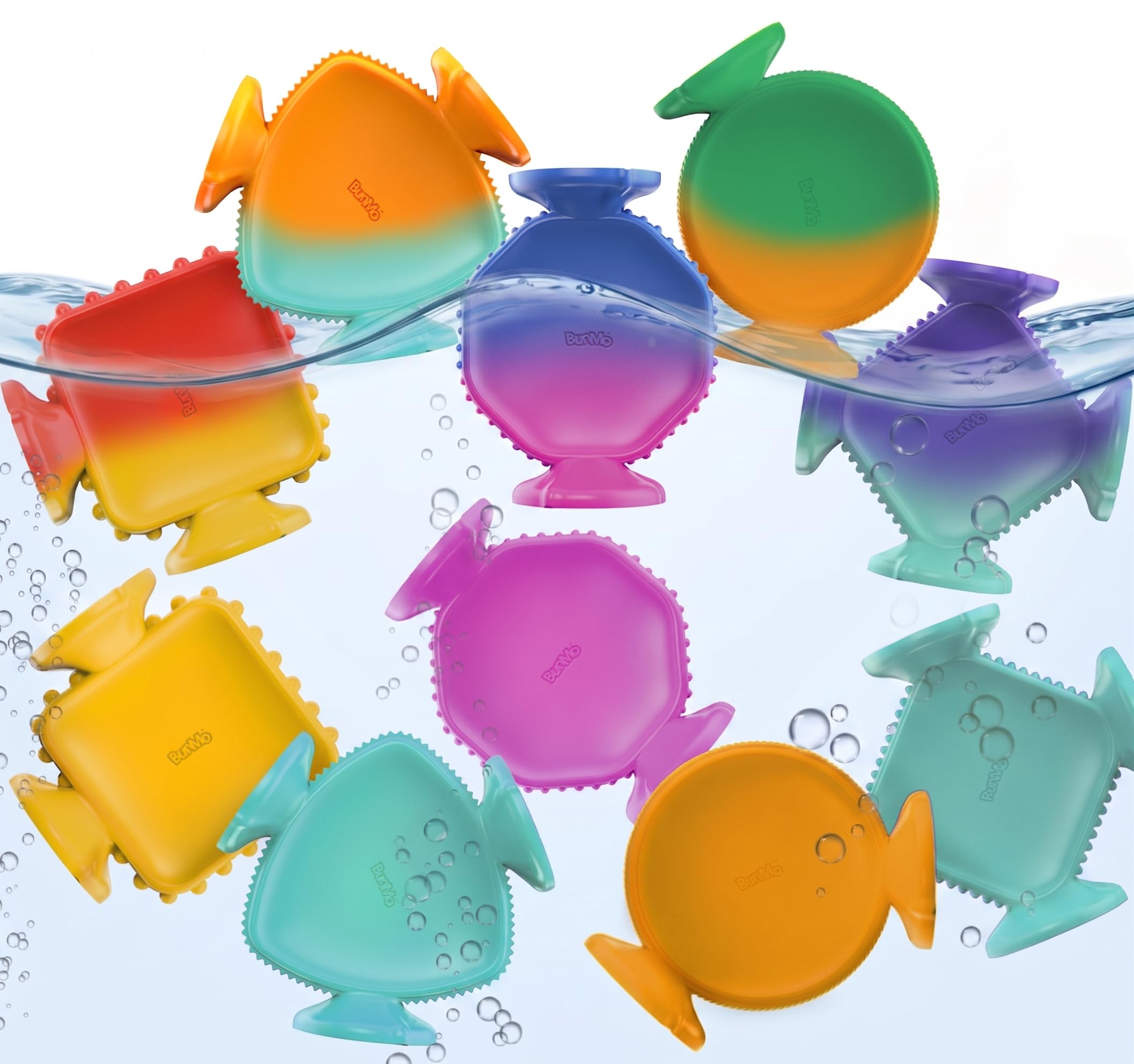 BUNMO Big Shapes Color-Changing Textured Suction Bath Toys for Toddlers 1–3 (10 Pack), Extra Large Silicone Bathtub Toys, BPA-Free Suction Cup Toys, Bath Toys for Kids Ages 1+, Sensory Bath Toys