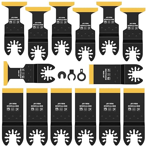 Tzgsonp 14 hojas de sierra oscilantes de titanio, dientes recubiertos de titanio, cortes de metal, madera, plástico, clavos, tornillos, ideales para