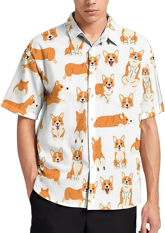 mens corgi button up shirt