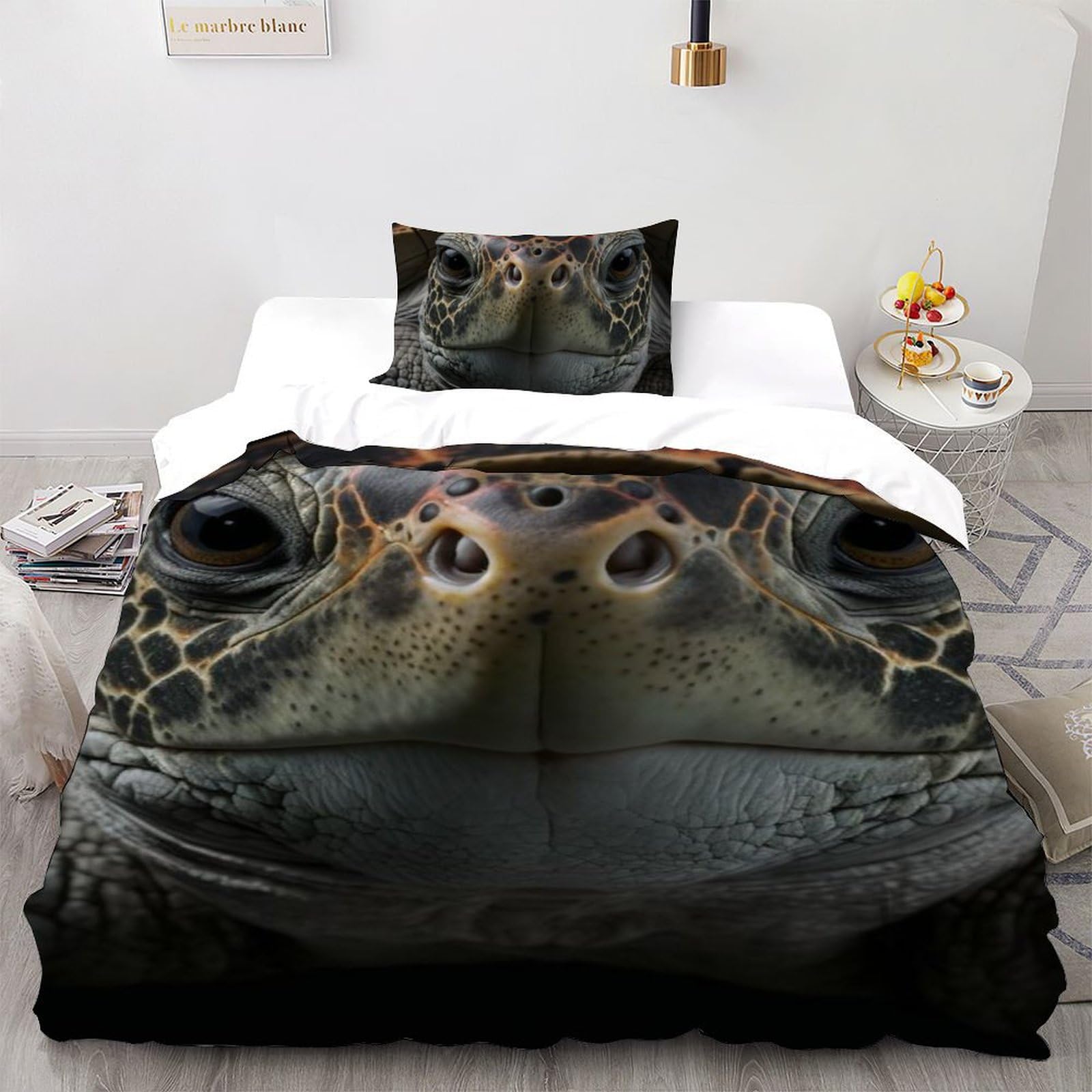 Housse de couette tortue 135x200 ensemble literie animal sauvage microfibre fermeture éclair