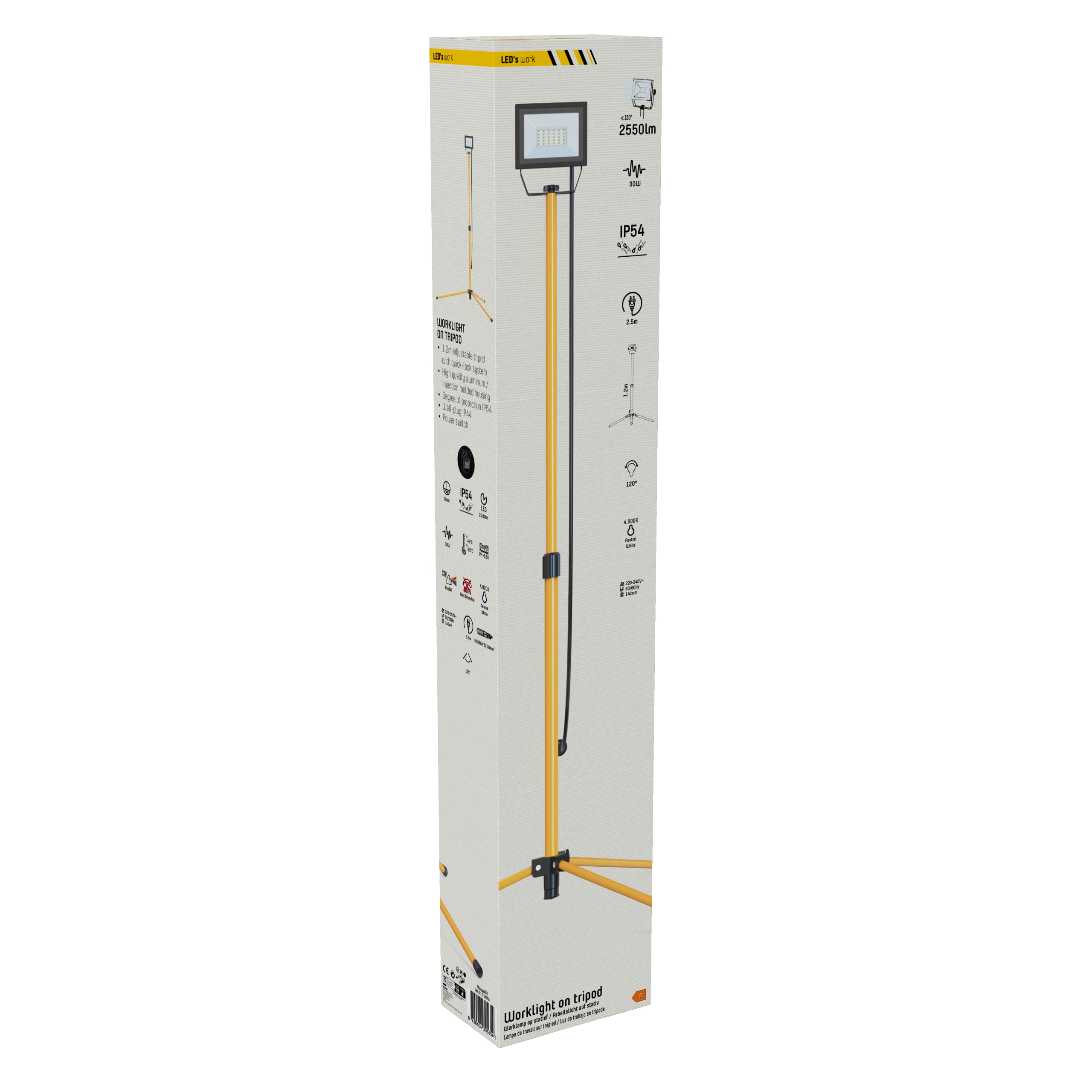 LED's work 0310653 LED-Arbeitsstrahler mit 1,2m Stativ 30W neutralweiß IP54 2,5 m Zuleitung
