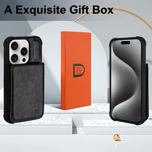 Miniatura 7 de VANAVAGY Funda tipo cartera compatible con iPhone 15 Pro para mujeres y hombres con tarjetero de crédito, cierre magnético de piel RFID, funda para