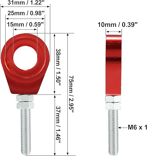 Miniatura 10 de X AUTOHAUX 4 unids 0.591 in diámetro agujero azul tono plata metal cadena universal ajustador de eje tensor para motocicleta