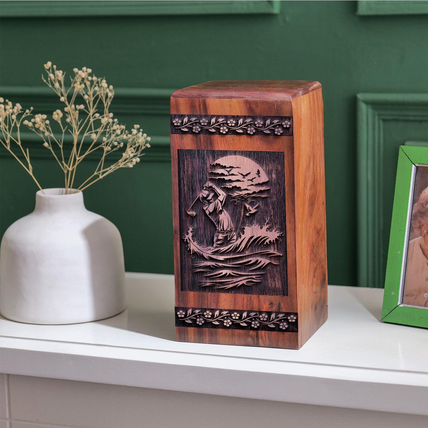 Golf Clubs Urns for Dad - 10 Inch Urn - Wooden Urns for Human Ashes Adult Man - Memorial Urn for Male & Female Ashes Large - Cremation Wooden Urns for Human Ashes Adult Female - Pack of 1