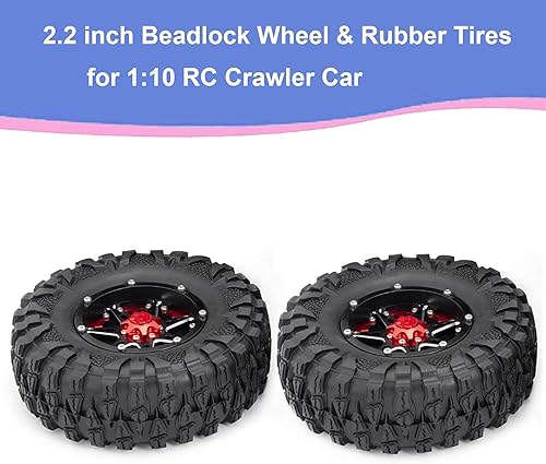Miniatura 5 de LAFEINA Neumáticos de goma OD de 4.724in y metal 2.2 pulgadas Beadlock Llantas para 110 RC Rock Crawler Car Axial SCX10 RR10 Wraith 90056 Traxxas