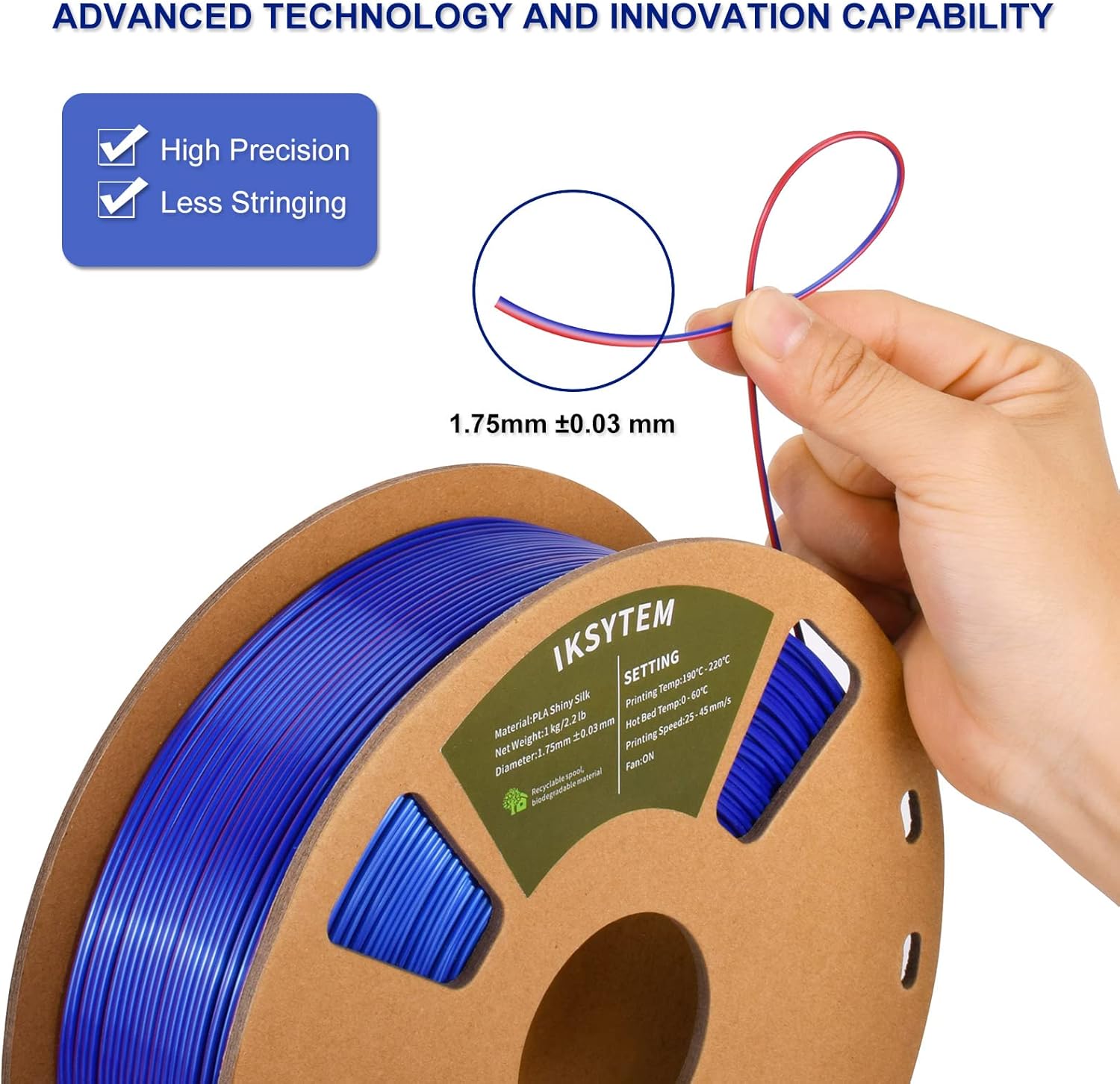 Tricolor 3D Printer Filament, Super Shiny Tricolor PLA Blue Purple Black, Creating Beauty and Having Fun with 3D Printing Filament, Silk PLA Filament 1.75mm +/-0.02mm, 1kg/2.2lbs PLA Spool