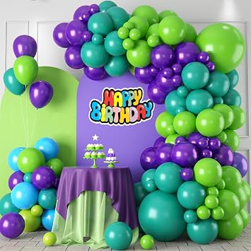 Green Purple Teal Balloon Arch Kit,Dark Purple Teal Blue Balloons for Boy Birthday Party Decorations Baby Shower Wedding Anniversary Graduation Supplies