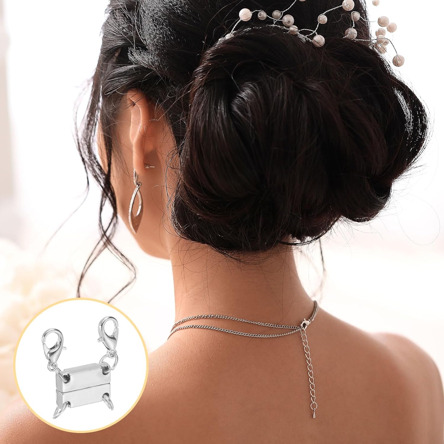 uxcell 2Pcs Layered Necklace Clasps and Closures, 2 Hole Multiple Necklace Separator Locking Clasp Converter with Lobster Clasps for DIY Jewelry Making, Silver - Image 6