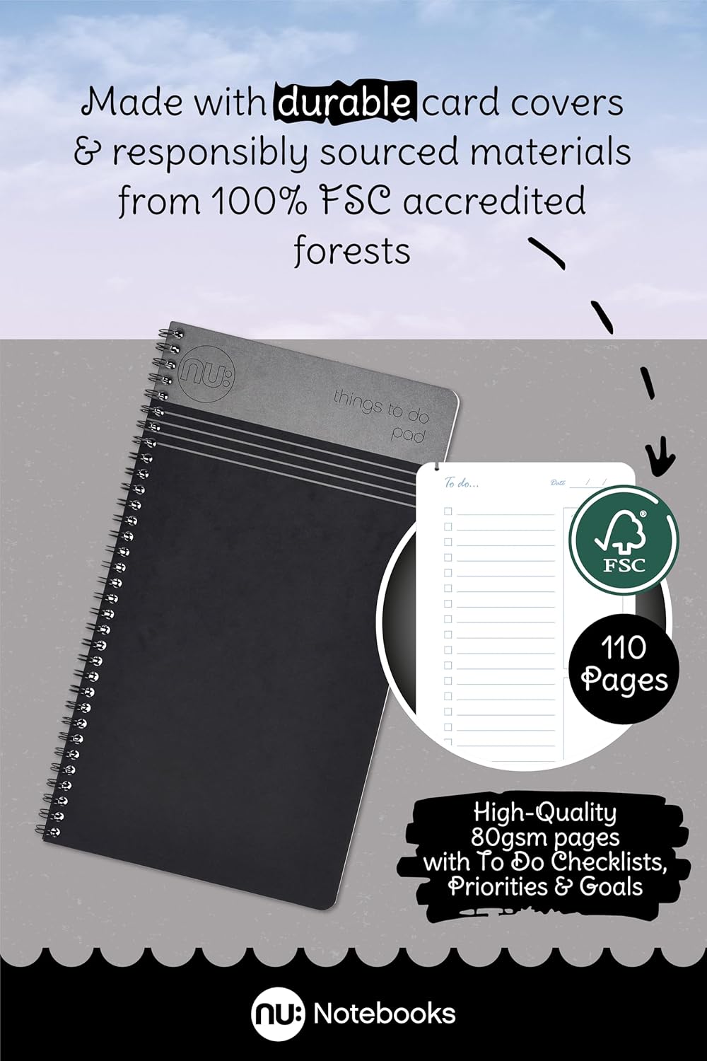 nu: CLOUD THINGS TO DO PAD - BLACK - MULTIPACK OF 3