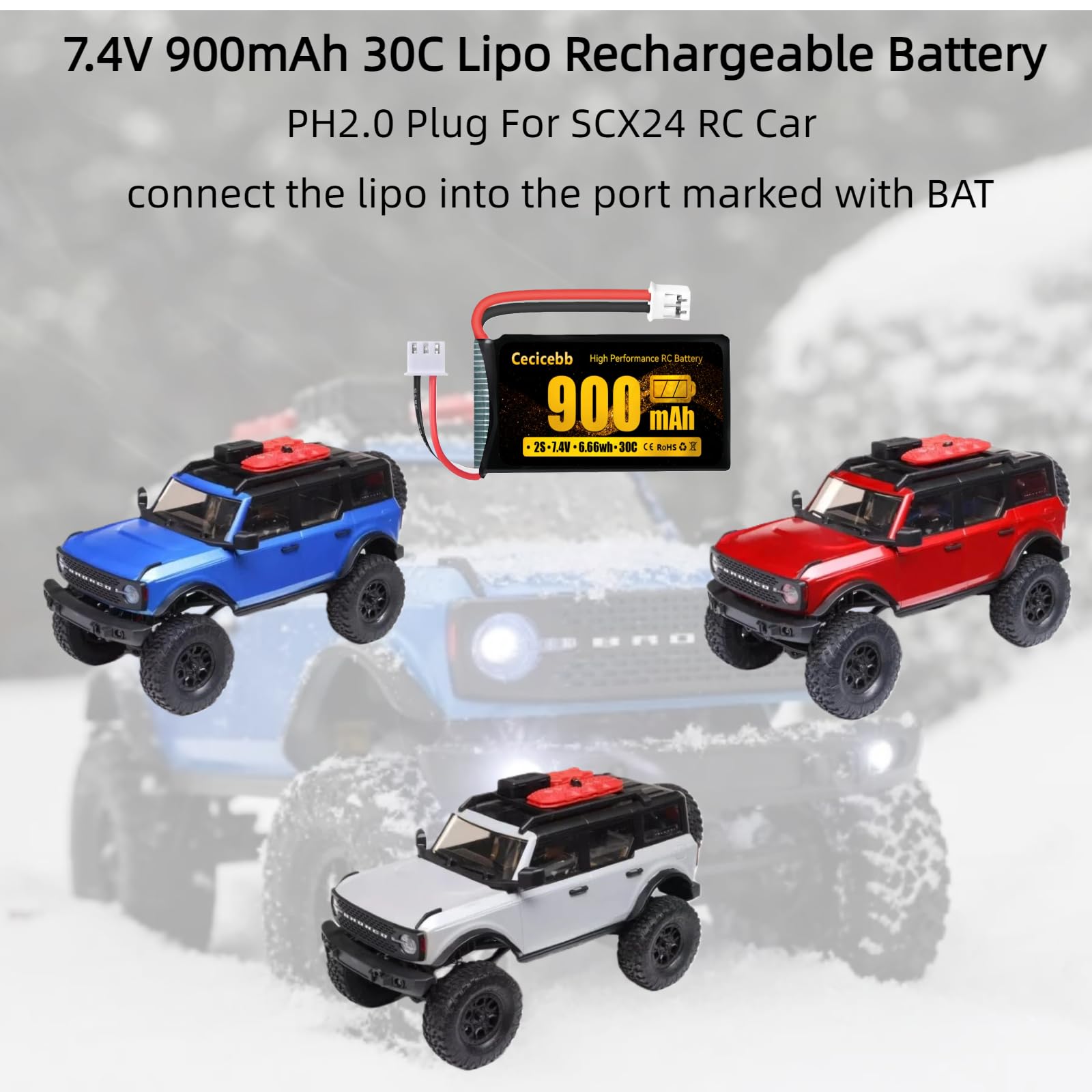Amazon.com: Cecicebb SCX24 Battery 7.4V 900mAh Li-Po Battery with