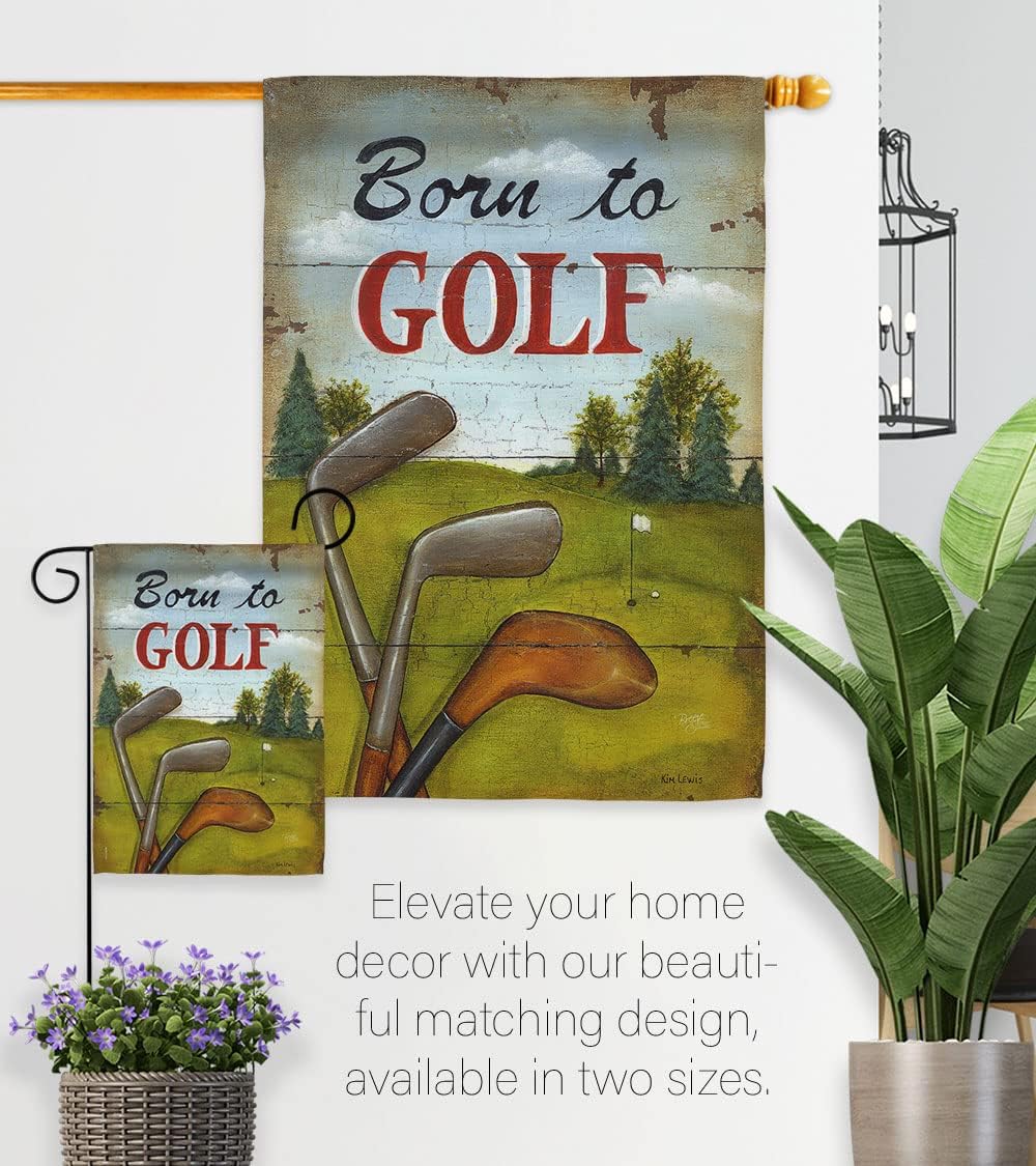 Breeze Decor Born to Golf Flag House Golfing Club Wall Decorations Door Banner Golfer Wall Hanging Tapestry Yard Sign Patio Poster Garden Ornaments Outdoor Sports Gifts Made in USA