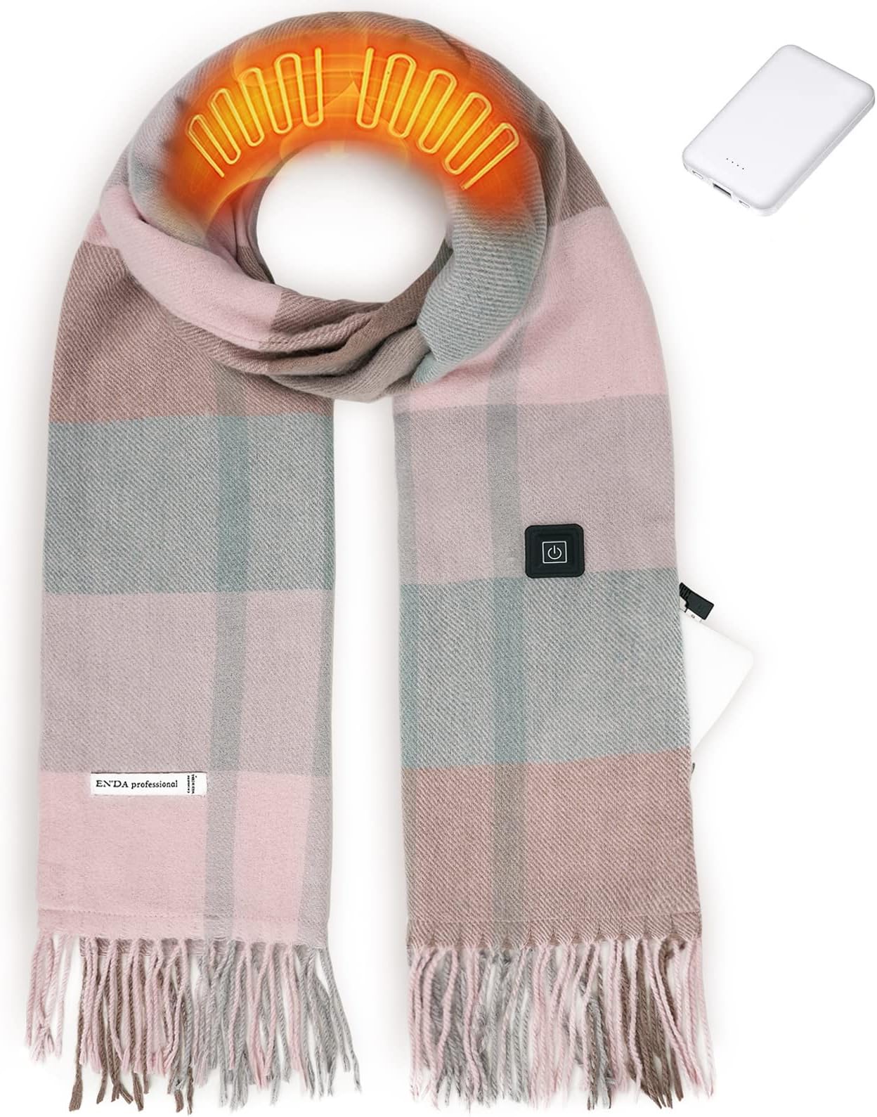 EN'DA professionalHeated Scarf for Women with Rechargeable Battery, 3 Levels Temperatures Control Winter Electric Scarf for Cold Weather