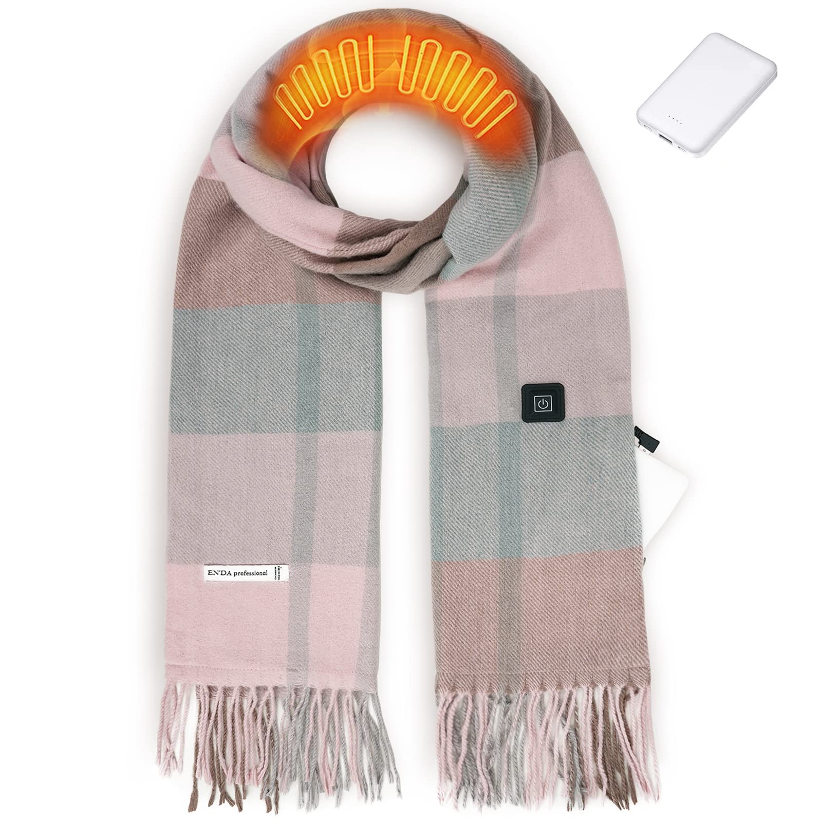 EN'DA professionalHeated Scarf for Women with Rechargeable Battery, 3 Levels Temperatures Control Winter Electric Scarf for Cold Weather