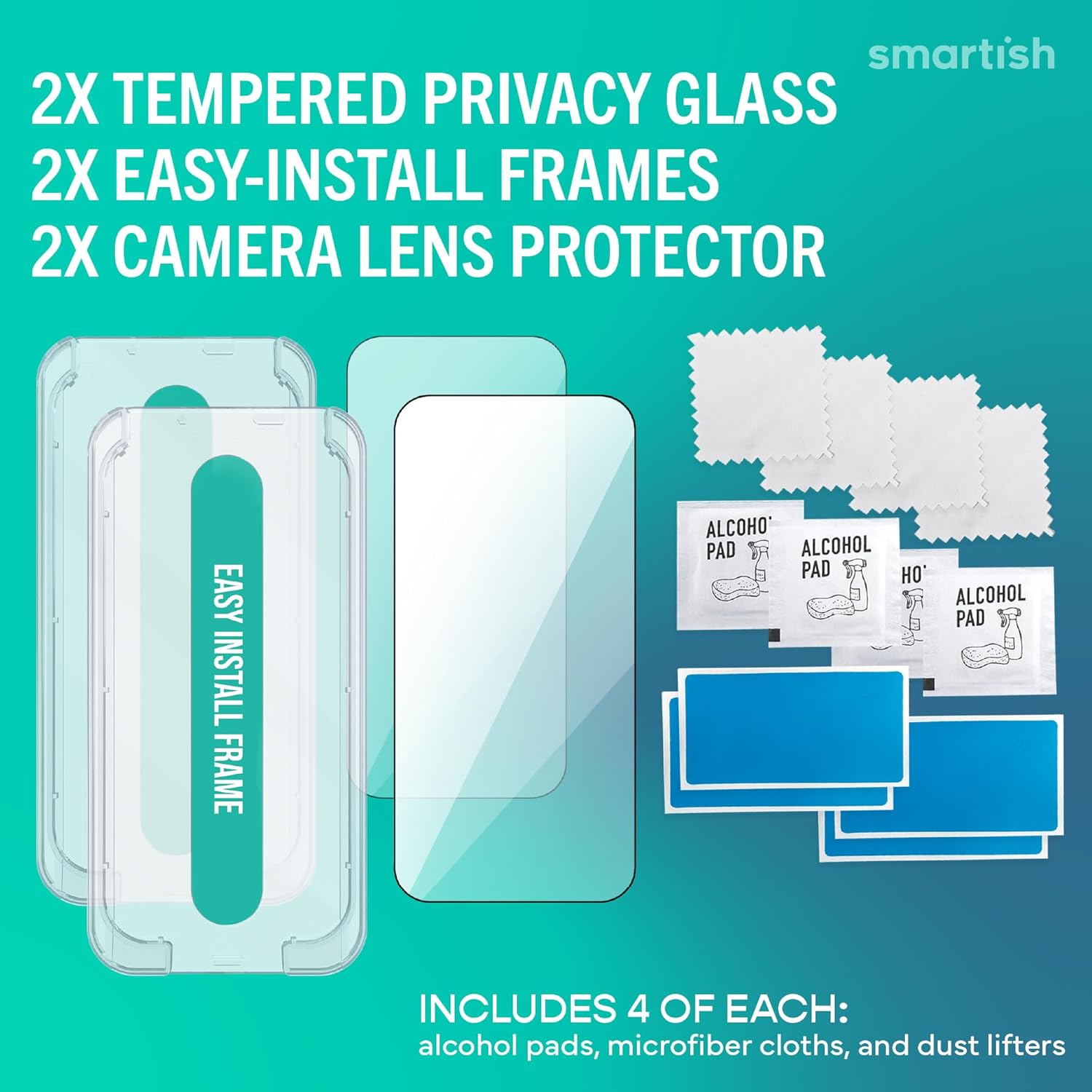 Smartish® iPhone 17 Pro Privacy Screen Protector + Camera Lens Covers - Tuff Sheet - 2-Pack Tempered Glass [Scratch-Resistant] 9H Anti Spy w/Easy Install Frame for Apple iPhone 17 Pro