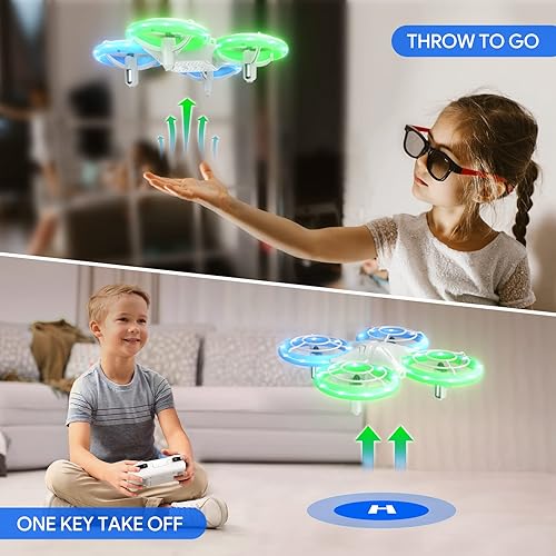 Miniatura 3 de TOMZON Drone A34 para niños con luces LED verdes y azules, Drone RC para niños con retención de altitud, giro 3D, modo sin cabeza y 3 velocidades,