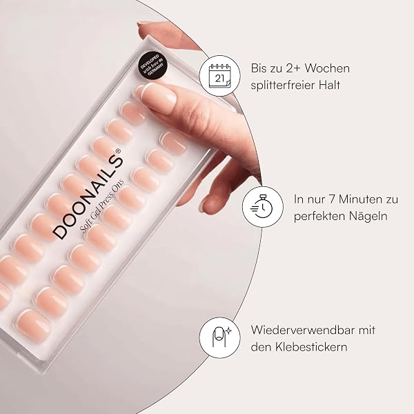 DOONAILS – Press On Nails 30er Set Classic French Square Form Creme/Weiß– Nägel zum Aufkleben Full Cover in Salonqualität – French nails soft gel Extra Short – Natürliches & angenehmes Tragegefühl - 2