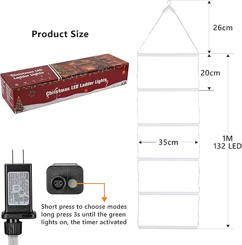 Miniatura 5 de Luces de escalera para decoración de Navidad, luces LED de Navidad de 3.3 pies para interiores con temporizador, 8 modos, luces decorativas de