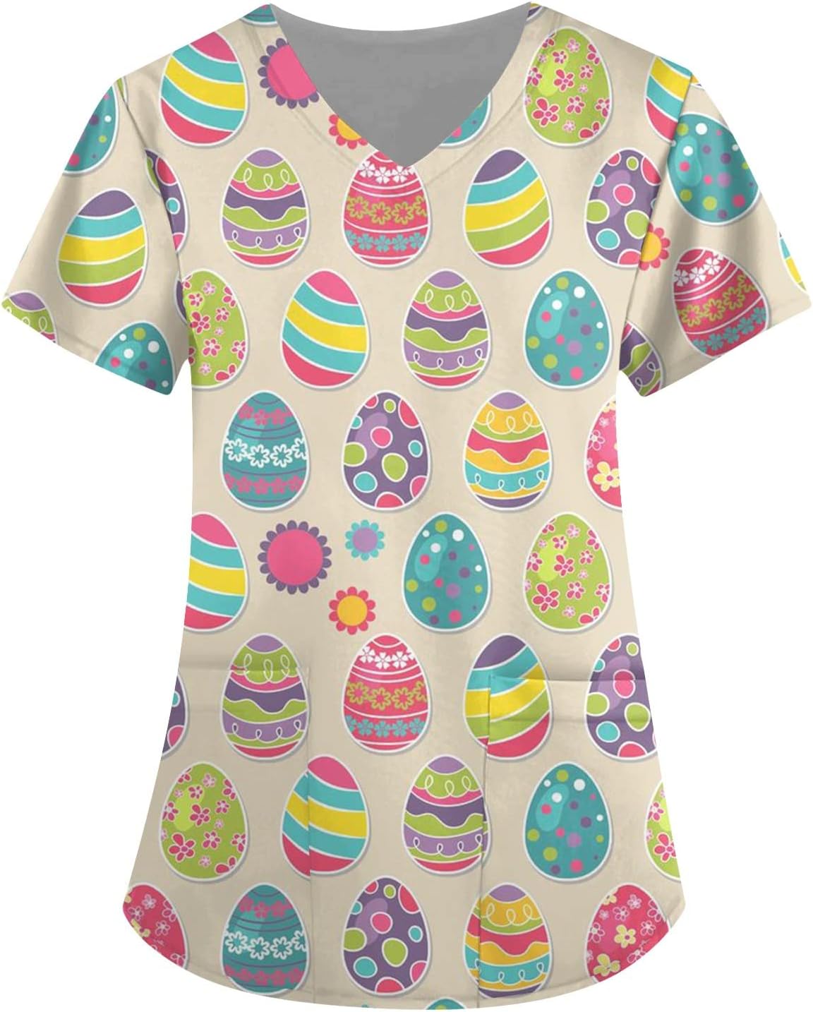 Easter Graphic Tees for Women, Women Cute Funny Bunny Graphic Tees Casual V Neck T Shirts Loose Fit Blouses with Pockets