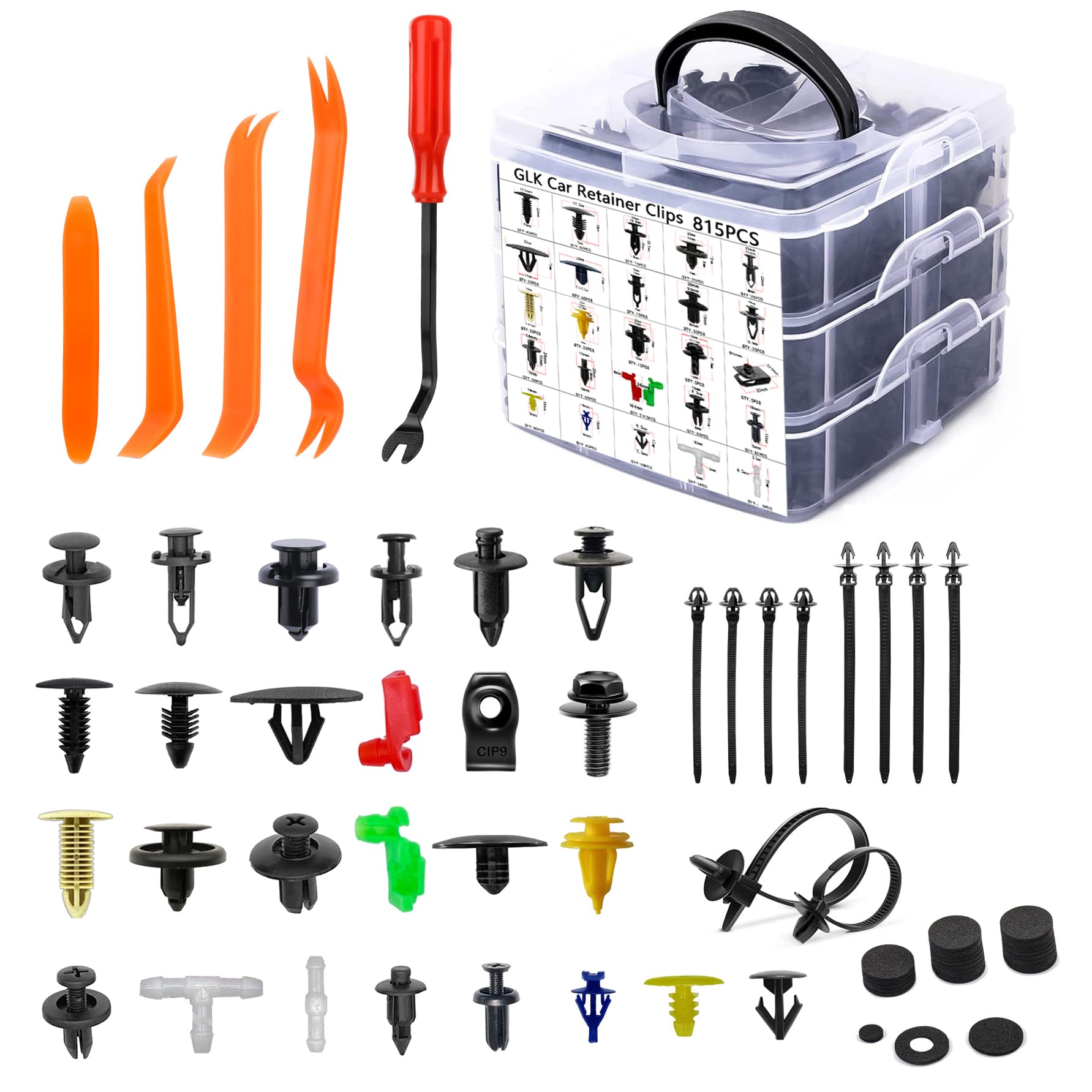 860Pcs Car Retainer Bumper Clips and Fastener Remover Kit 25 Sizes Auto Push Pin Rivets Door Trim Panel Clips for GM Ford Toyota Honda Acura Chrysler Red