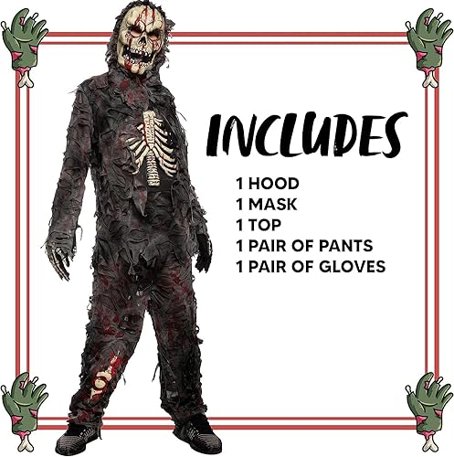 Miniatura 5 de Disfraz de zombi negro aterrador para niños mediano 8-10 años