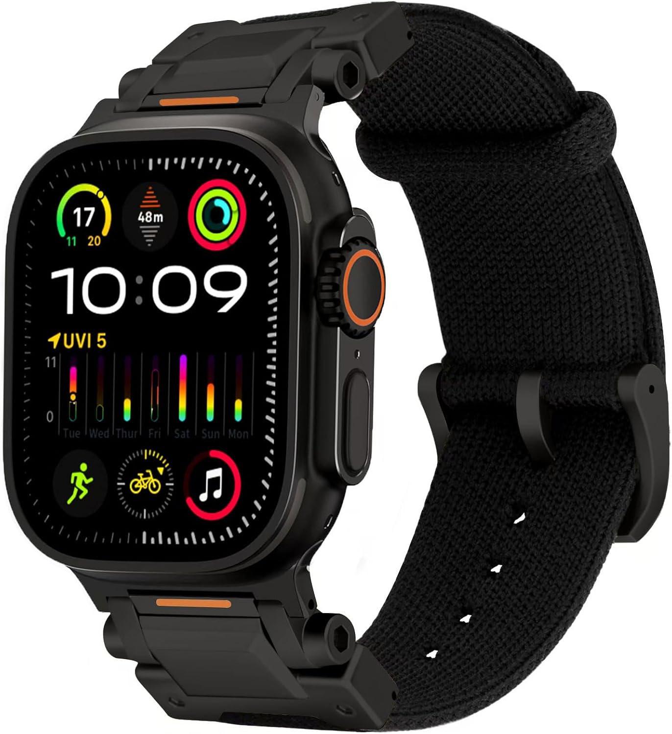 ACESTAR Titanium Clasp Titanium Connectors Tricot Band Compatible with Apple Watch Ultra 2 / Ultra 49mm / Series 10 46mm, DLC Coating Ti Trail Series 39g 26mm Wide Knitted Textile Band