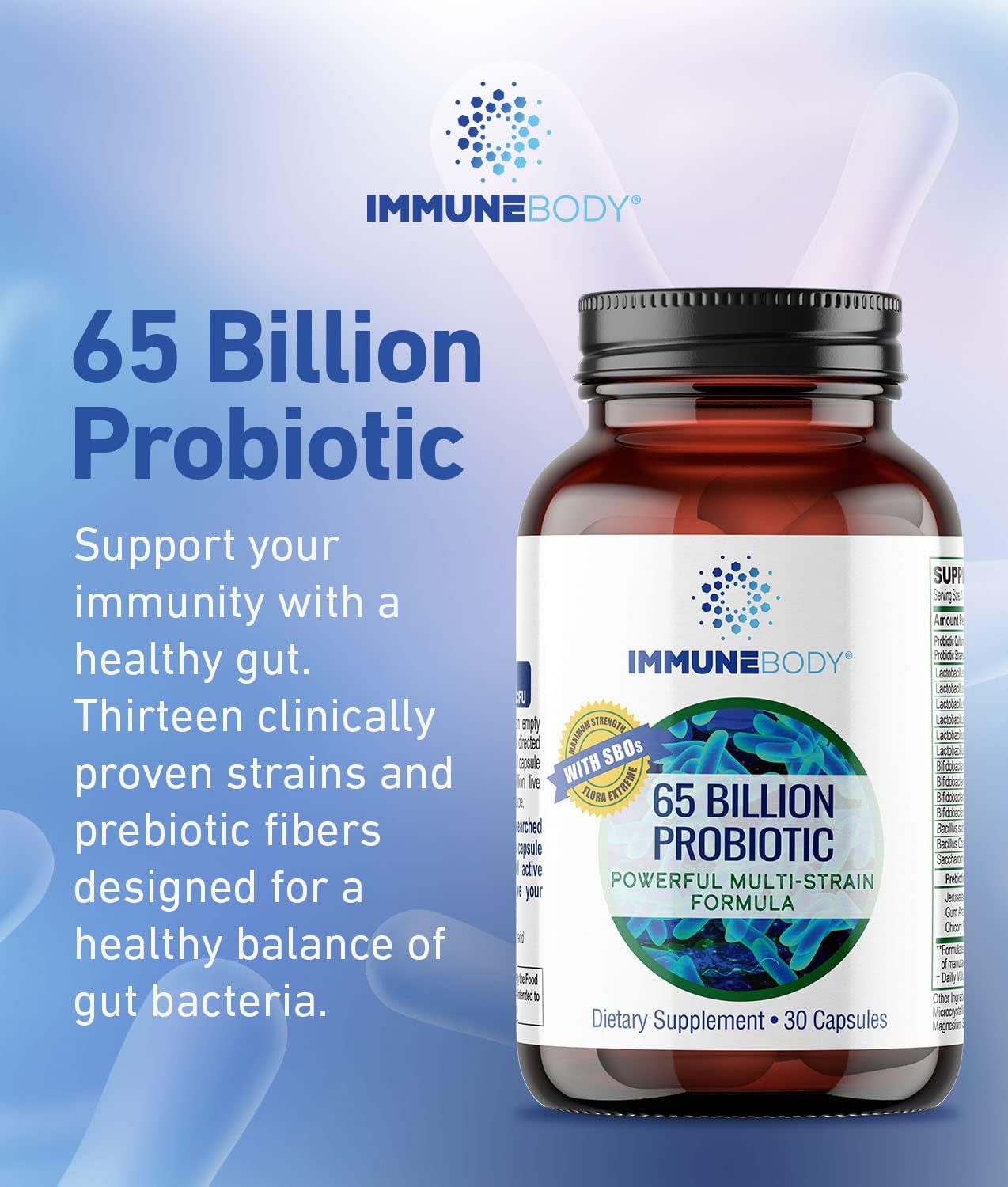 Ultimate Digestive Health Probiotic - 65 Billion CFU, 13 Probiotic Strains, SBOs, Prebiotic | Immune Support | Men & Women | Digestive Health Probiotics | Gut Health - 30 Capsules