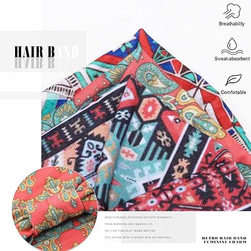 Miniatura 3 de Aceorna Diademas bohemias anchas anudadas para el cabello, bandas elásticas estampadas, diademas bohemias para mujeres y niñas, 3 piezas (juego B)