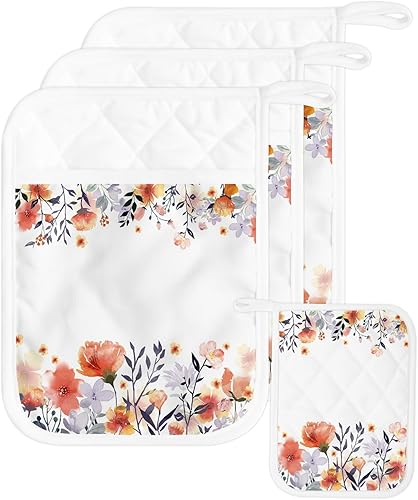 Miniatura 47 de Watercolor Flower 5Pcs Pot Holders for Kitchen,Non Slip & Heat Insulation Terry Cloth Potholder Set with Pocket,Thick Hot Pad Oven Mitts Trivet