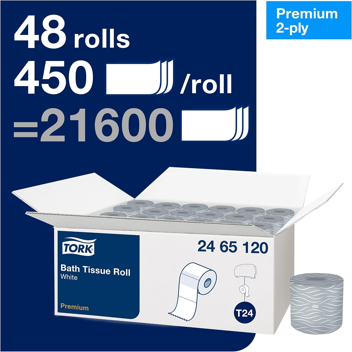 Tork Toilet Paper Roll White T24, Advanced, 2-Ply, 80 x 500 sheets, 24651200