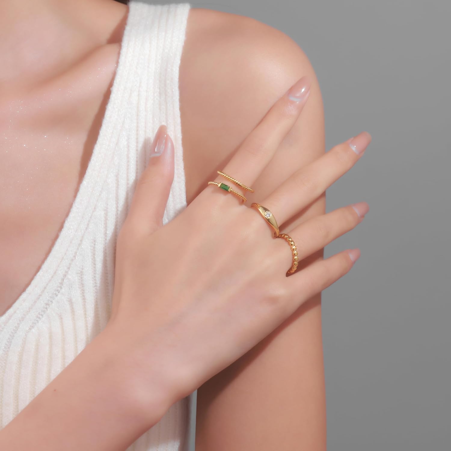 PLOMFOV 14K Gold Plated Rings for Women Stackable Knuckle Rings Band Eternity Dainty Thin Fashion Gold Silver Rings Simple Trendy Thumb Stacking Women's Ring Pack Size 4-12 - Image 7