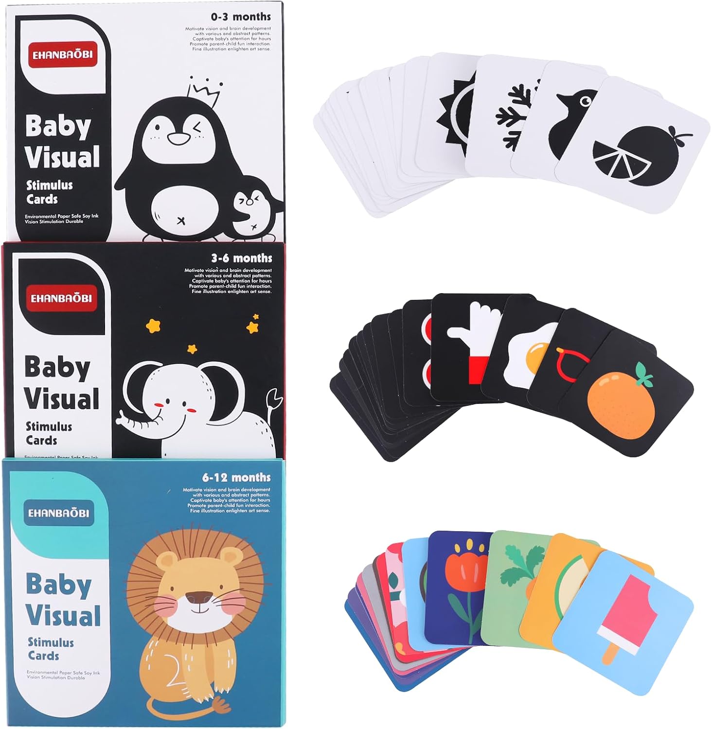 High Contrast Baby Flashcards — 96 Pieces 192 Pages Black White Colorful Visual Sensory Stimulation Learning Activity Card for Newborn Ages 0-3-6-12 Months — Brain Developmental Infant Toys Montessori Gift