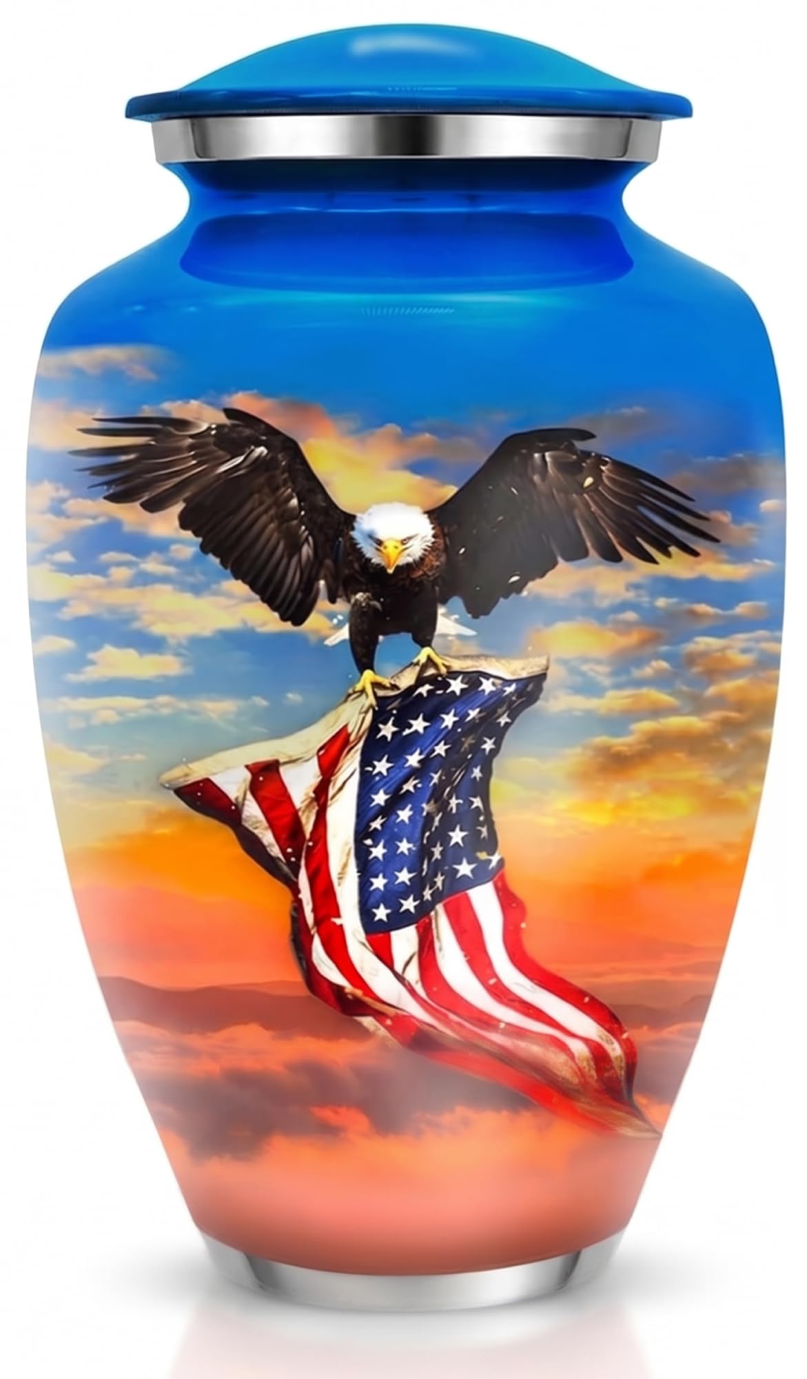 Solace Forever Men's Denim Blue Urn For Ashes Adult - Patriotic Cremation Urns For Human Ashes Adult Man With Eagle & American Flag Designs - Elegant Memorial Urns For Veterans, Dad, Or Husband (, Large)