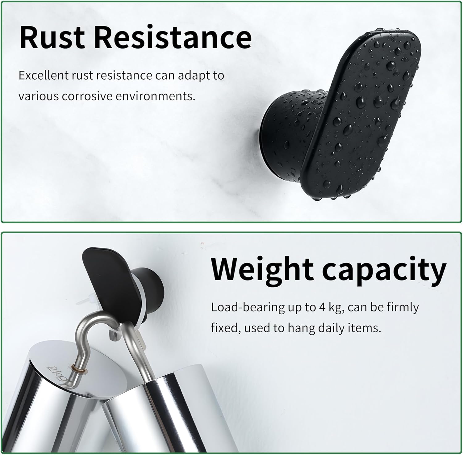 Taozun Coat Hooks Wall Mount, 4 Pack Black Towel Hooks for Bathrooms, Heavy Duty Wall Hooks for Coats Bag Backpack, Bathroom Shower Towel Hooks Robe Hook and Home Storage Hooks - Image 3