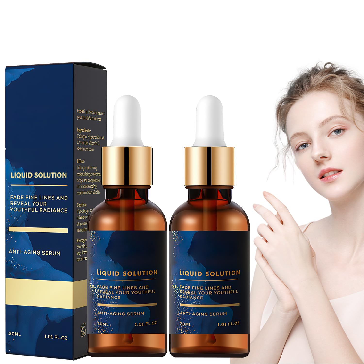 Facial Serum, Liquid Solution Anti Aging Serum, Promotes Skin Collagen Production, Diminishes Fine Lines & Wrinkles(2pcs)